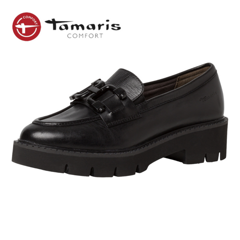 Tamaris Comfort Ανατομικά Δερμάτινα Μοκασίνια σε Μαύρο Χρώμα