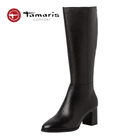 Tamaris Comfort Ανατομικές Δερμάτινες Μπότες Σε Μαύρο Χρώμα.