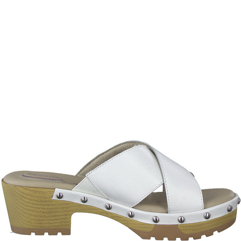 Tamaris Comfort Ανατομικά Δερμάτινα Mules με Χοντρό Χαμηλό Τακούνι σε Λευκό Χρώμα BOURLIS Shoes - Accessories