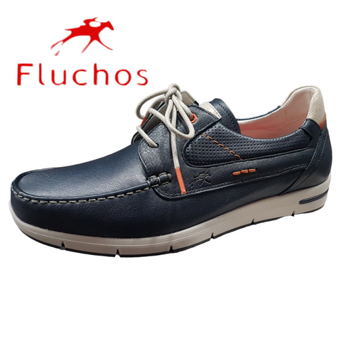 FLUCHOS Ανατομικά Δερμάτινα Παπούτσια Σε Μπλε Χρώμα
