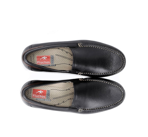 FLUCHOS Ανατομικά Δερμάτινα Μοκασίνια Σε Μαύρο Χρώμα BOURLIS Shoes - Accessories