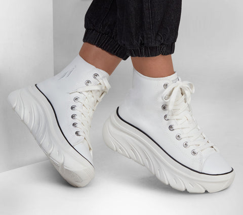 Skechers Funky Street Groove Way Γυναικεία Flatforms Μποτάκια Λευκά BOURLIS Shoes - Accessories
