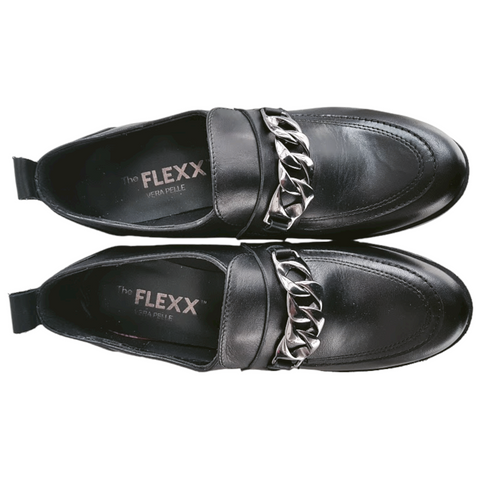 The Flexx Γυναικείες Δερμάτινες Γόβες Με Χοντρο Τακούνι Σε Μαύρο Χρώμα The Flexx